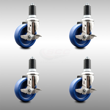 Service Caster 4 Inch 316SS Solid Poly Swivel 1-1/2 Inch Expanding Stem Caster Set Brake SCC SCC-SS316EX20S414-SPUS-TLB-112-4